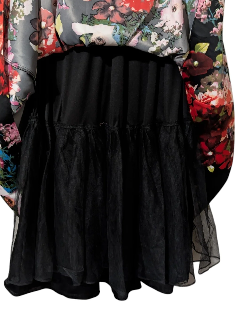 Blondie Nites Black Floral Maxi Skirt with Red & Pink Blooms W/ Pockets